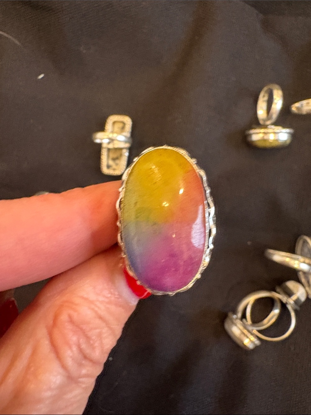 9 New Handcrafted Natural Multi-Stone Adjustable Cocktail Rings 925 Silver - Picture 5 of 13